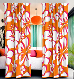 Orange, Hot Pink and White Hawaiian Flowers Window Curtains - Extremely Stoked® Eco Beach Luxe Collection - Large Scale