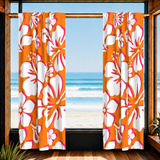Orange, Hot Pink and White Hawaiian Flowers Window Curtains - Extremely Stoked® Eco Beach Luxe Collection - Large Scale