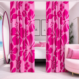 Raspberry Pinks Hawaiian Flowers Window Curtains -Extremely Stoked® Eco Beach Luxe Collection - Large Scale