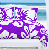 Purple & White Hawaiian Flowers Duvet Cover – Large Scale – Extremely Stoked® Eco Luxe Beach Bedding