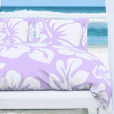Lavender & White Hawaiian Flowers Duvet Cover – Large Scale – Extremely Stoked® Eco Luxe Beach Bedding