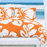 Orange & White Hawaiian Flowers Duvet Cover – Large Scale – Extremely Stoked® Eco Luxe Beach Bedding