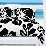 Black Hawaiian Flowers on White Duvet Cover – Large Scale – Extremely Stoked® Eco Luxe Beach Bedding