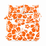 Orange Hawaiian Flowers on White Duvet Cover – Large Scale – Extremely Stoked® Eco Luxe Beach Bedding