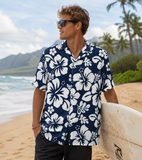 White and Navy Blue Hawaiian Print Aloha Shirt – Eco Apparel by Extremely Stoked®