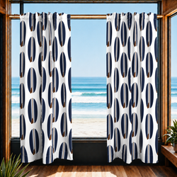 Navy Blue and Brown Classic Surfboards Window Curtains – Extremely Stoked® Eco Beach Luxe Collection - Biggie Size