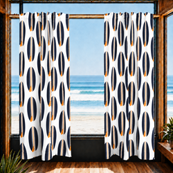 Navy Blue and Orange Classic Surfboards Window Curtains – Extremely Stoked® Eco Beach Luxe Collection - Biggie Size