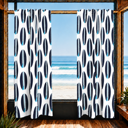 Navy Blue and Aqua Blue Classic Surfboards Window Curtains – Extremely Stoked® Eco Beach Luxe Collection - Biggie Size