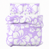 Lavender & White Hawaiian Flowers Duvet Cover – Large Scale – Extremely Stoked® Eco Luxe Beach Bedding