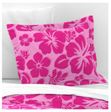 Soft Pink with Surfer Girl Hot Pink Hibiscus and Hawaiian Flowers Duvet Cover -Medium Scale - Extremely Stoked