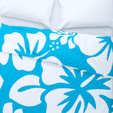 White Hawaiian Hibiscus Flowers on Aqua Blue Duvet Cover -Large Scale - Extremely Stoked