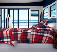 Preppy Surfer Red, White and Navy Blue Plaid Sheet Set