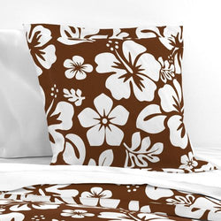 White Hawaiian Hibiscus Flowers on Brown Euro Pillow Sham - Extremely Stoked