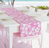 White Hawaiian Flowers on Soft Pink Table Runner - Extremely Stoked