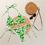 White Hawaiian Flowers on Fresh Green String Bikini - Extremely Stoked