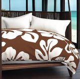 Chocolate Brown and White Hibiscus and Hawaiian Flowers Duvet Cover -Large Scale - Extremely Stoked