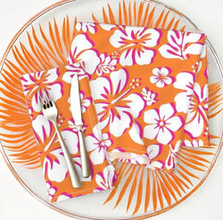 Orange, White and Hot Pink Hawaiian Flowers Dinner Napkins - Extremely Stoked