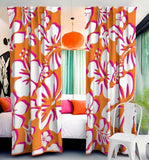 Juicy Orange, Surfer Girl Pink and White Hawaiian Flowers Window Curtains - Extremely Stoked