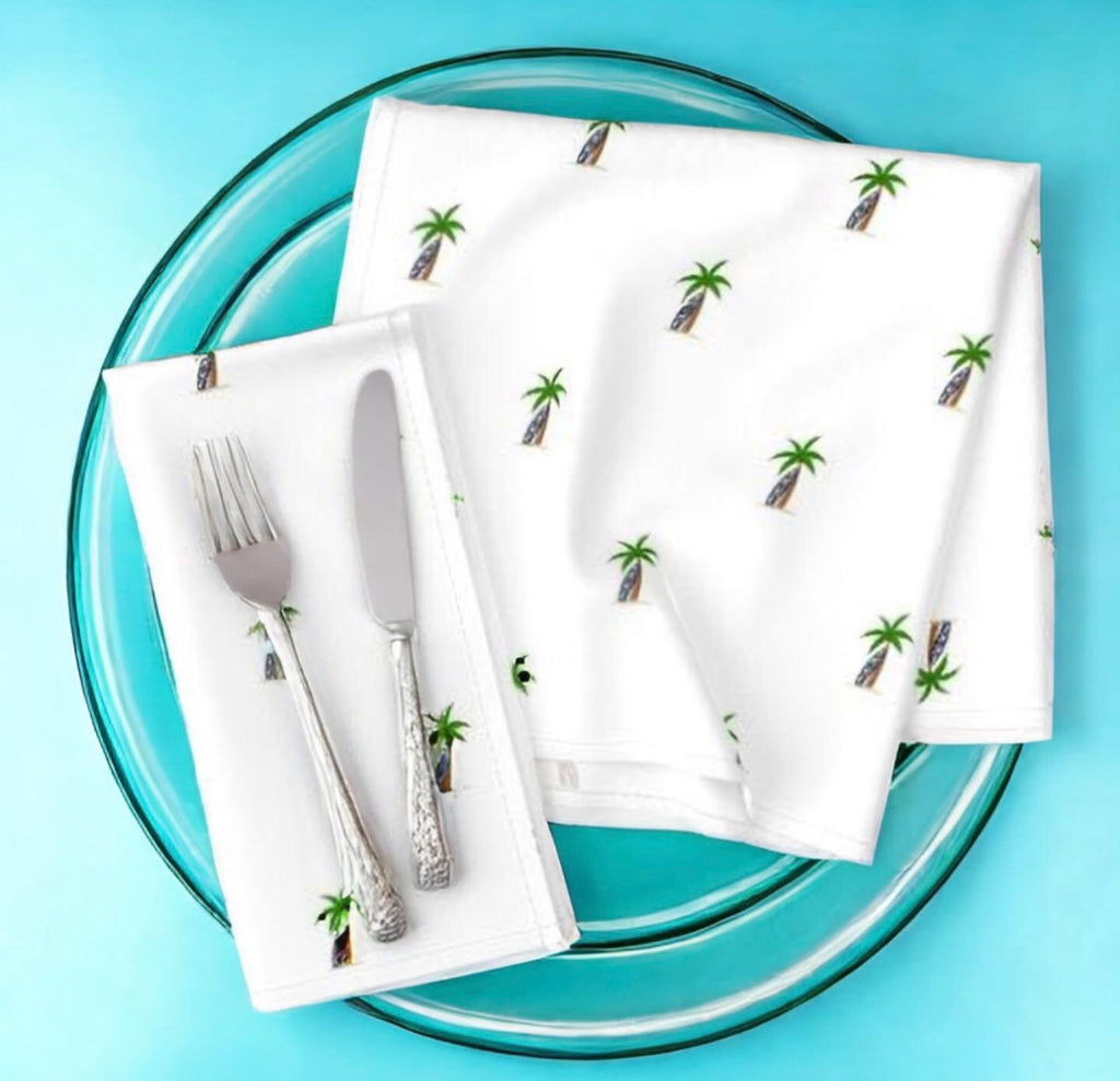 Palm Tree with Blue Surfboard Dinner Napkins – Extremely Stoked