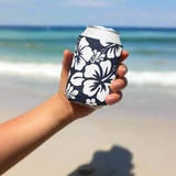 Navy Blue Hawaiian Flowers Can Cooler