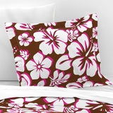 Brown, Hot Pink and White Hawaiian Hibiscus Flowers Pillow Sham - Extremely Stoked