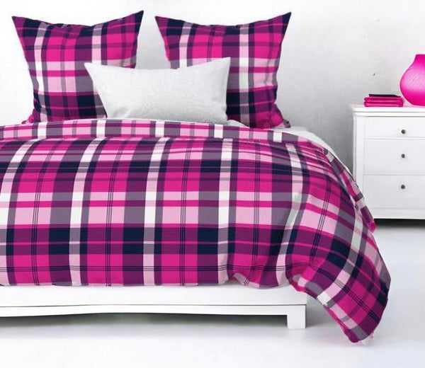 Preppy Surfer Girl Navy Blue and Hot Pink Plaid Duvet Cover
