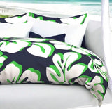 Navy Blue, Lime Green and White Hibiscus and Hawaiian Flowers Duvet Cover -Large Scale - Extremely Stoked