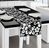 Black with White Hawaiian Flowers Table Runner - Extremely Stoked