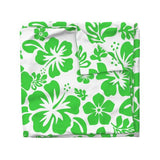 Bright Lime Green Hawaiian and Hibiscus Flowers on White Duvet Cover -Medium Scale - Extremely Stoked