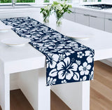 White Hawaiian Flowers on Navy Blue Table Runner - Extremely Stoked
