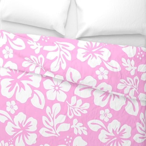 Soft Pink and White Hawaiian Hibiscus Flowers Duvet Cover -Medium Scale - Extremely Stoked