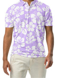 Men’s Lavender and White Hawaiian Aloha Polo Shirt -Slim Fit