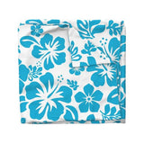 Ocean Aqua Blue Hawaiian Hibiscus Flowers on White Duvet Cover - Medium Scale - Extremely Stoked