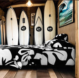 Black and White Hawaiian Flowers Sheet Set from Surfer Bedding™️ Large Scale - Extremely Stoked
