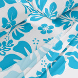 Aqua Ocean Blue Hawaiian Flowers on White Sheet Set from Surfer Bedding™️ Medium Scale - Extremely Stoked