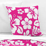 White Hawaiian Hibiscus Flowers on Hot Pink Euro Pillow Sham - Extremely Stoked