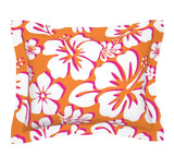 White and Hot Pink on Orange Hawaiian Hibiscus Flowers Pillow Sham - Extremely Stoked