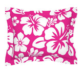 White Hawaiian Hibiscus Flowers on Hot Pink Pillow Sham - Extremely Stoked