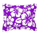 Purple and White Hawaiian Hibiscus Flowers Pillow Sham - Extremely Stoked
