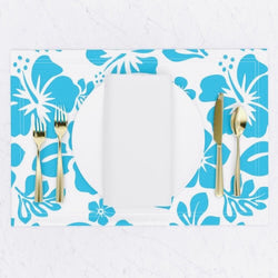 Aqua Blue Hawaiian Flowers Placemats - Extremely Stoked