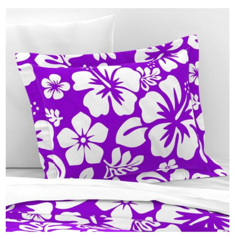 Purple and White Hawaiian Hibiscus Flowers Pillow Sham - Extremely Stoked