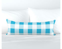 Aqua Blue Preppy Surfer Gingham Extra Long Lumbar Throw Pillow