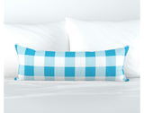 Aqua Blue Preppy Surfer Gingham Extra Long Lumbar Throw Pillow