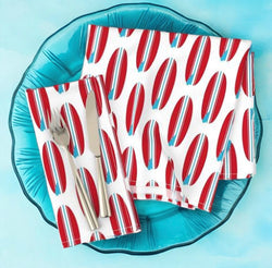 Surfer Red and Aqua Blue Surfboard Dinner Napkins - Extremely Stoked