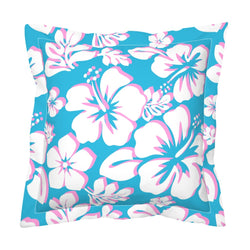 Aqua Blue, White and Pink Hawaiian Flowers Euro Pillow Sham – Extremely Stoked® Eco Beach Luxe Collection