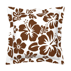 Brown Hawaiian Flowers on White Euro Pillow Sham – Extremely Stoked® Eco Beach Luxe Collection