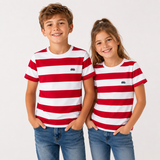 Red & White Beach Stripes Kids T-Shirt (2T–7) with Surf Bus Logo – Extremely Stoked®