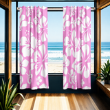 White Hawaiian Flowers on Pink Window Curtains - Extremely Stoked® Eco Beach Luxe Collection - Large Scale