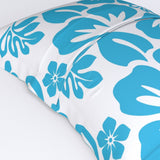 Aqua Blue Hawaiian Flowers on White Pillow Sham – Extremely Stoked® Eco Beach Luxe Collection