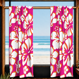 Hot Pink, Orange and White Hawaiian Flowers Window Curtains - Extremely Stoked® Eco Beach Luxe Collection - Large Scale